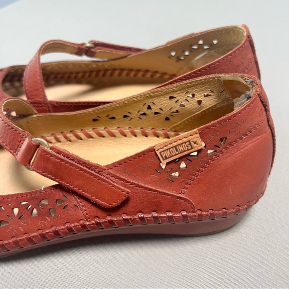 Pikolinos Leather Mary Jane Flats Size 39 8.5–9 Red Cutout Floral Comfort Shoes - Picture 10 of 15